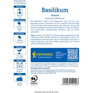 Sachet de graines de basilic Chianti Kiepenkerl, graines d'herbes aromatiques pour feuilles rouges.
