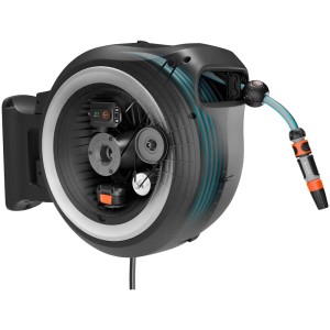 Gardena PowerRoll XL avvolgitubo a parete a batteria con tubo da 35 m, carrello avvolgitubo per grandi giardini.