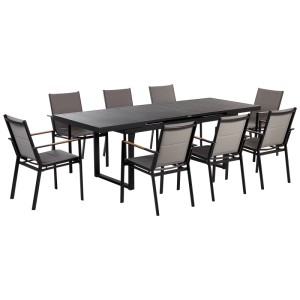 Set mobili da giardino Beliani Valcanetto/Busseto nero: tavolo allungabile in alluminio e 8 sedie.
