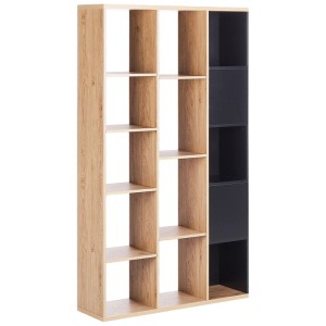 Étagère Beliani Bangor, marron/noir, 14 compartiments, aspect bois. Étagère moderne.