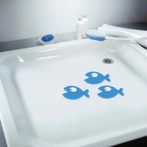 Spirella 'Hungry' mini tappetini da bagno, set da 5, design pesci blu per vasche da bagno per bambini.
