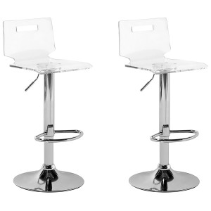 Lot de 2 tabourets de bar pivotants transparents Malta, réglables en hauteur avec repose-pieds.