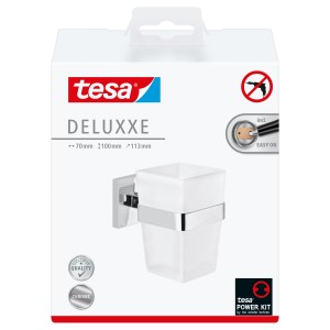 Tesa Deluxxe Zahnputzbecher Chrom, zur Wandmontage ohne Bohren.