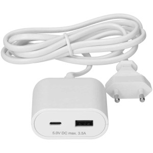 Chargeur USB A/C blanc avec prise euro et câble de 1,5 m, 3,5 A.
