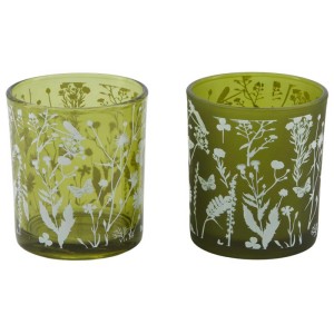 Deux photophores verts DecoFinder Sommertraum avec décor floral.