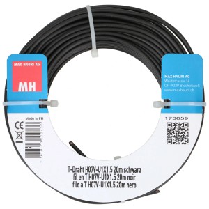Cavo T nero H07V-U, 1x1,5 mm², rotolo da 20 m per installazioni elettriche.