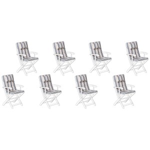 Beliani Ensemble de coussins d'assise Maui, 8 pièces, rayé beige et bleu pour chaises de jardin.