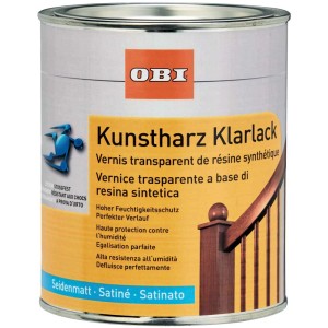 Dose OBI Kunstharz-Klarlack seidenmatt, farblos, 375 ml für Holz im Innen- und Außenbereich.