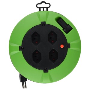 Enrouleur de câble Schönenberger, noir et vert, avec 4 prises T13 et câble de 7 m.