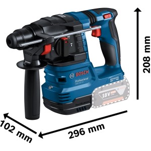 Perforateur-burineur sans-fil Bosch Professional GBH 18V-22 Solo, bleu, avec dimensions.
