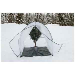 Serra invernale Colibri Yurt taglia L con film isolante nella neve, protezione invernale per piante.