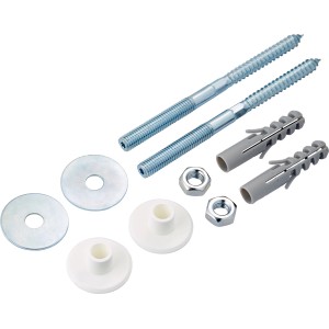Kit de fixation LUX pour lavabos : comprend des goujons, des chevilles, des écrous et des manchons coulissants.