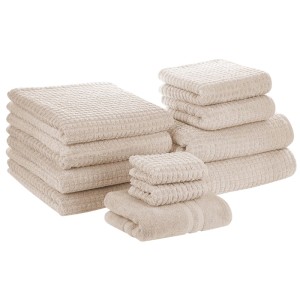 Set de serviettes Beliani Atai, 11 pièces, coton, beige. Serviettes de bain et de plage, serviettes d'invités et tapis de bain.