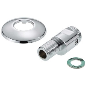 Robinet d'arrêt excentré Euro, laiton chromé, 1/2 x 3/4 pouce, avec rosace et joint.