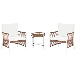 Beliani Set bistro Levico, 3 pezzi, alluminio bianco, dettagli in vimini marrone, con 2 sedie e 1 tavolo.