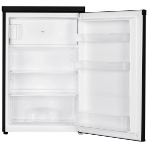 Frigorifero SPC KS5508-1 nero aperto con capacità di 109 l e scomparti interni.