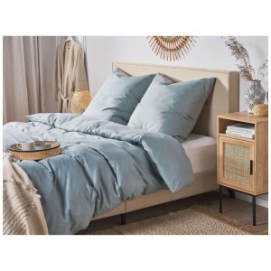 Set biancheria da letto Beliani Avondale grigio in raso di cotone, 220x240 cm, con motivo a righe.