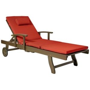 Bain de soleil Beliani Amantea Premium II en acacia avec coussin marron.