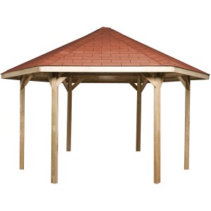 Weka Padiglione 656 Set Risparmio Gr.2, 399x461cm, gazebo da giardino in legno con tetto rosso.