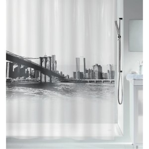 Tenda doccia Spirella New Brook con skyline bianco-nero, 180x200 cm.
