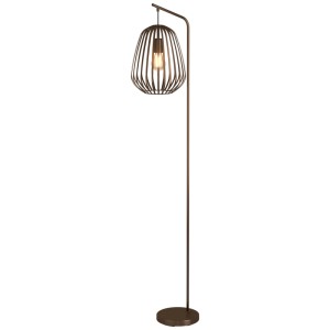 Lampadaire Eglo Espinal bronze avec structure en acier et abat-jour ouvert.
