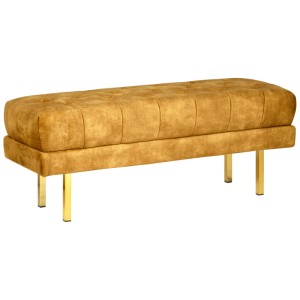 Banquette Beliani Roseville en velours jaune avec capitonnage et pieds dorés.