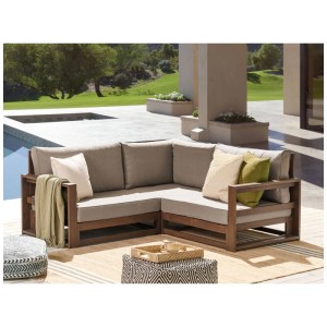 Beliani Salon de jardin d'angle en acacia Timor avec coussins marron foncé.