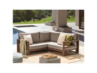 Beliani Ecklounge Timor Akazienholz Kissen Dunkelbraun (HxBxT) 72 x 167 x 167 cm