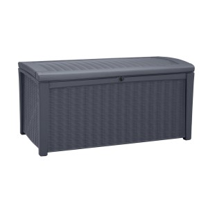 Coffre de rangement Keter Borneo anthracite, 130x70x63cm, idéal pour coussins de jardin et assise.