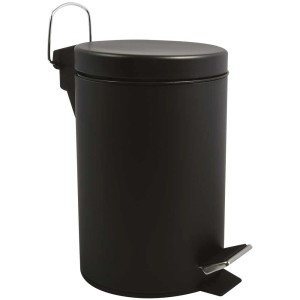 Cestino a pedale MSV in metallo nero, volume 3 litri, per bagno e WC.