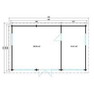 Plan de l'abri de jardin Alpholz Campus-70 avec toit plat, 925x579 cm, non traité.