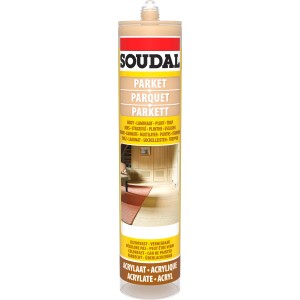 Sigillante per parquet Soudal, color faggio, cartuccia da 290ml per giunti in legno.