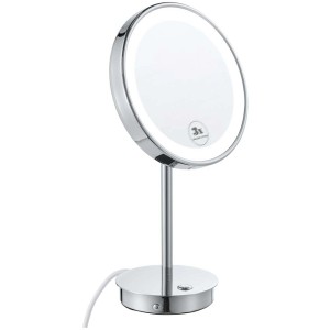 Specchio cosmetico a LED Diaqua Maia cromato, specchio rotondo con ingrandimento 3x e illuminazione.