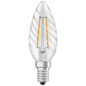 Osram LED-Leuchtmittel E14, klare BW25 Filament-Kerzenform für dekorative Beleuchtung.