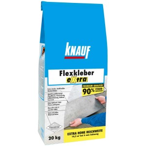 Sacco di colla per piastrelle Knauf Flexkleber Extra Grigio da 20 kg, per pavimenti e rivestimenti.