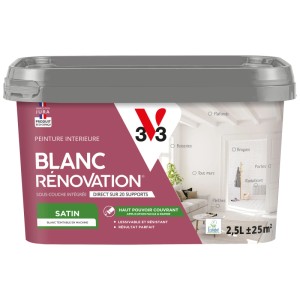 V33 Smalto per rinnovare Blanc Rénovation Bianco, satinato, 2,5 l. Pittura per interni per pareti, soffitti e altro.