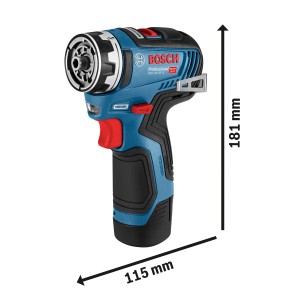 Avvitatore a batteria Bosch Professional GSR 12V-15 FC con dimensioni 115x181mm.