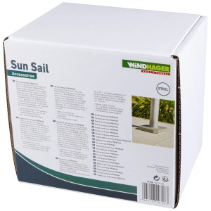Support de terrasse Premium Windhager en acier pour voile d'ombrage, emballage.