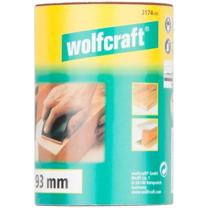Rouleau de papier abrasif Wolfcraft, largeur 93mm, longueur 5m, grain 120, pour bois et métal.