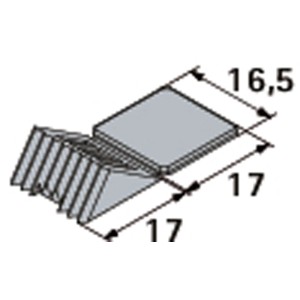 Dessin technique du stabilisateur Hettich en plastique blanc, 16,5x17x17 mm, pour meubles.