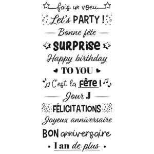 Aladine Rollstempel Fete mit Party-Botschaften, 7,5x3,2cm, für Grußkarten und Deko.