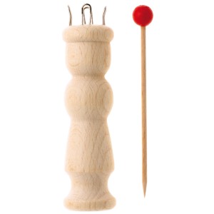 Tricotin di legno con ago, altezza 11,5 cm, per creare facilmente cordoncini.