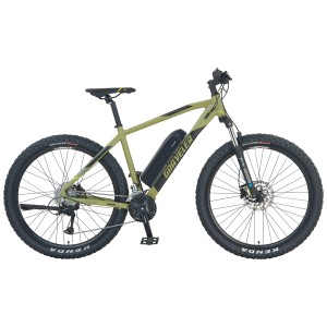 Prophete Graveler E-MTB, 27,5 pollici, oliva opaco, con cambio a 24 velocità. Ideale per tour off-road.