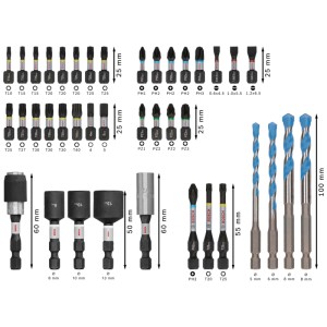 Set di punte per cacciavite e trapano Bosch Professional PRO Impact Mixed da 40 pezzi con punte, trapani e bussole.