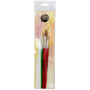 Pinselset mit 3 Pinseln (rund, spitz, flach) für Malzubehör.