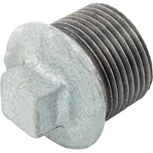 Primo piano di un tappo in ghisa malleabile zincata 26,4 mm (R 3/4) per raccordi.