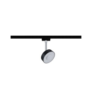Paulmann URail Spot Circle, nero opaco/cromo, su sistema a binario. Luce LED per luce bianca calda.