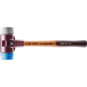 Maillet à embouts interchangeables Simplex 50 mm avec manche en bois et deux inserts (TPE-soft, TPE-mid).