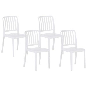 Set sedie da giardino Beliani Sersale, 4 sedie in plastica bianca per giardino e terrazzo.