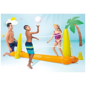 Set de volley-ball de piscine Intex, jaune, avec des personnes jouant dans la piscine.